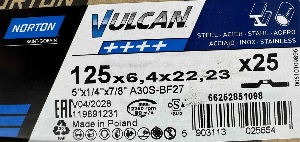 Tarcze do szlifowania metalu Norton Vulcan 125x6,4mm 25 szt.