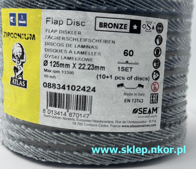 Dyski lamelkowe 125 x 22 P80 Atlas Bronze