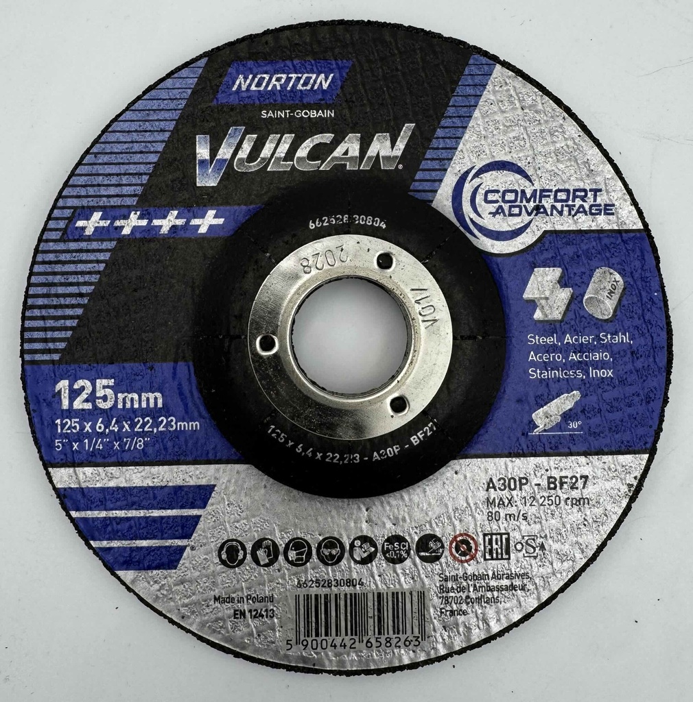 Tarcza VULCAN do szlifierek kątowych, do szlifowania METALU i INOX 125x6,4x22 mm